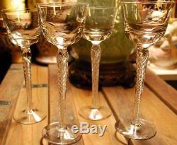 Vintage AIR TWIST STEM Hand Blown Crystal Set of 4 HOCK WINE Glasses Magnificent