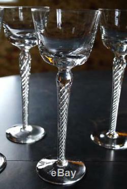 Vintage AIR TWIST STEM Hand Blown Crystal Set of 4 HOCK WINE Glasses Magnificent