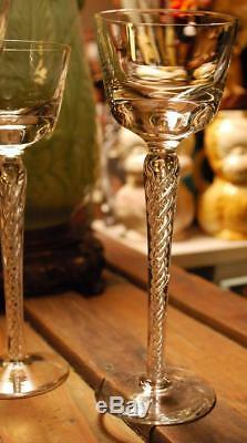 Vintage AIR TWIST STEM Hand Blown Crystal Set of 4 HOCK WINE Glasses Magnificent