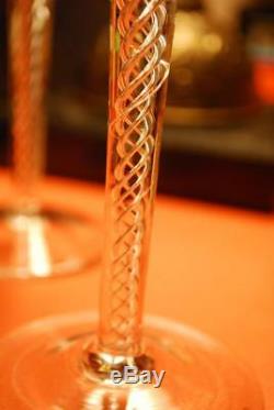 Vintage AIR TWIST STEM Hand Blown Crystal Set of 4 HOCK WINE Glasses Magnificent