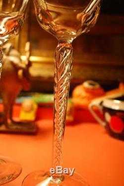 Vintage AIR TWIST STEM Hand Blown Crystal Set of 4 HOCK WINE Glasses Magnificent