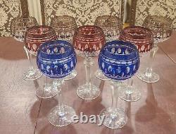 Vintage AJKA CRYSTAL WINE GLASSES COLOR CUT TO ClEAR Set Of 9
