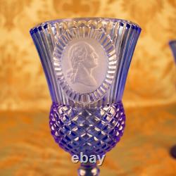 Vintage AVON Blue Goblet Ribbed George Washington Colonial 2 Wine Glass