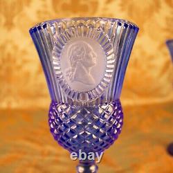 Vintage AVON Blue Goblet Ribbed George Washington Colonial 2 Wine Glass