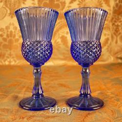 Vintage AVON Blue Goblet Ribbed George Washington Colonial 2 Wine Glass