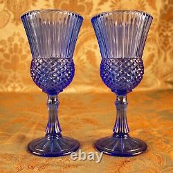 Vintage AVON Blue Goblet Ribbed George Washington Colonial 2 Wine Glass