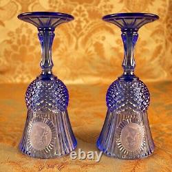 Vintage AVON Blue Goblet Ribbed George Washington Colonial 2 Wine Glass
