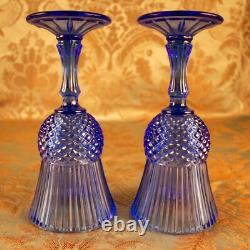 Vintage AVON Blue Goblet Ribbed George Washington Colonial 2 Wine Glass