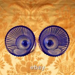 Vintage AVON Blue Goblet Ribbed George Washington Colonial 2 Wine Glass