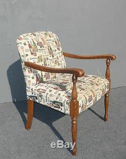 Vintage Accent Arm Chair French Country with Wine Bottles & Wine Glasses Fabric