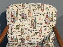 Vintage Accent Arm Chair French Country with Wine Bottles & Wine Glasses Fabric