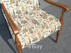 Vintage Accent Arm Chair French Country with Wine Bottles & Wine Glasses Fabric