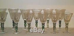 Vintage Air Bubble Wine & Water Goblets Green Iridescent Stem Set of 12 (6 & 6)