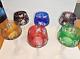 Vintage Ajka Crystal Cut Glass Set of 6 Multi-Colored Wine Glasses