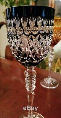 Vintage Ajka Majestic Lotblue Yellow&greencased Cut Clear Crystal Wine Glass