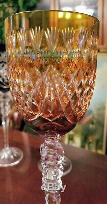 Vintage Ajka Majestic Lotblue Yellow&greencased Cut Clear Crystal Wine Glass