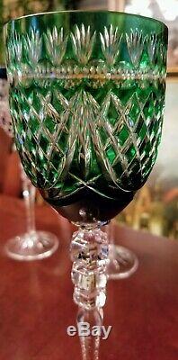 Vintage Ajka Majestic Lotblue Yellow&greencased Cut Clear Crystal Wine Glass