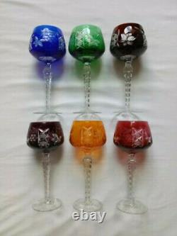 Vintage Ajka Marsala Wine Glasses Set of 6 Crystal Bohemian Czech Long Stem