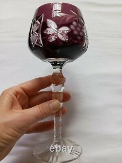 Vintage Ajka Marsala Wine Glasses Set of 6 Crystal Bohemian Czech Long Stem