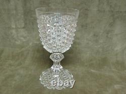 Vintage All Hand Deep Cut Glass Button Pattern Footed Wine Goblet with Air Stem