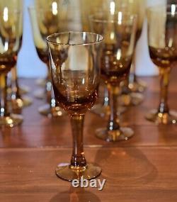 Vintage Amber long stem wine & champagne glasses
