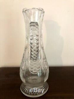 Vintage American Brilliant Cut Glass Tall Pedestal Pitcher Vase Water Tea Wine