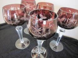 Vintage Amethyst Cut to Clear Bohemian Wine Crystal Glass 7 3/4EUC Set 5