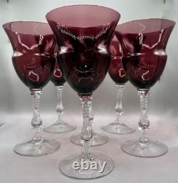 Vintage Amethyst Glass Water Wine Goblet Set 6 Cambridge Fancy Stem Stemware