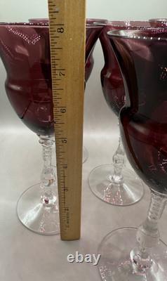 Vintage Amethyst Glass Water Wine Goblet Set 6 Cambridge Fancy Stem Stemware