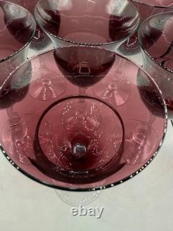 Vintage Amethyst Glass Water Wine Goblet Set 6 Cambridge Fancy Stem Stemware