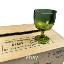 Vintage Anchor Hocking Avocado Goblets Wine Glasses Set Of 16 15.5oz 6 Tall 4D