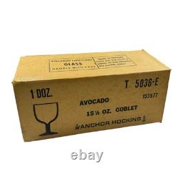 Vintage Anchor Hocking Avocado Goblets Wine Glasses Set Of 16 15.5oz 6 Tall 4D