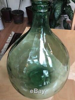 Vintage Antique Green Demijohn 5 gallon Handblown Glass 18x12 Large Rare Wine