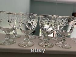 Vintage Antique Lily of the Valley Set 8 Wine Glasses 24K gold rim MINT Eight