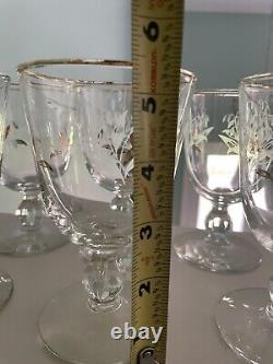 Vintage Antique Lily of the Valley Set 8 Wine Glasses 24K gold rim MINT Eight