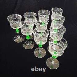 Vintage Antique Set of 10 Depression Era Etched Wine Goblets-Clear-Green