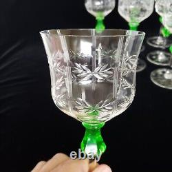 Vintage Antique Set of 10 Depression Era Etched Wine Goblets-Clear-Green