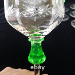 Vintage Antique Set of 10 Depression Era Etched Wine Goblets-Clear-Green