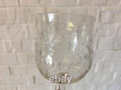 Vintage Antique Set of 14 Crystal Wine Glasses / Goblets with Floral Decoration
