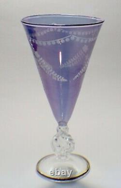 Vintage Art Deco Etched Neodymium (Alexandrite) Crystal Purple Goblet Glasses