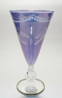 Vintage Art Deco Etched Neodymium (Alexandrite) Crystal Purple Goblet Glasses
