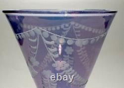 Vintage Art Deco Etched Neodymium (Alexandrite) Crystal Purple Goblet Glasses