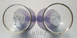 Vintage Art Deco Etched Neodymium (Alexandrite) Crystal Purple Goblet Glasses