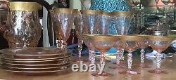 Vintage Art Deco Floral Gold Rim Stem Set 19 PC Gilt Antique Coupe Glasses Wine