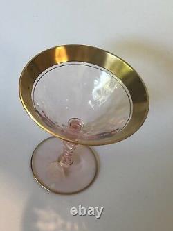 Vintage Art Deco Floral Gold Rim Stem Set 19 PC Gilt Antique Coupe Glasses Wine