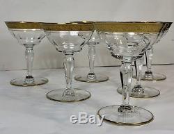 Vintage Art Deco Floral Gold Rim Stem Set 6 VTG Gilt Antique Coupe Glasses Wine