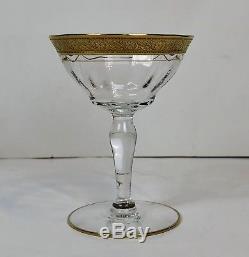 Vintage Art Deco Floral Gold Rim Stem Set 6 VTG Gilt Antique Coupe Glasses Wine