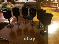 Vintage Art Deco West Germany Amethyst Set Of 6 Crystal Wine Glasses7.25 Tall