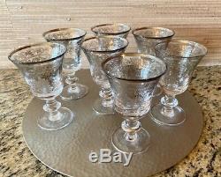 Vintage Arte Italica Hand Painted Etched Sterling Silver Wine Glasses Set of 7