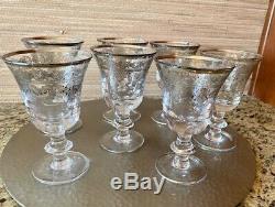 Vintage Arte Italica Hand Painted Etched Sterling Silver Wine Glasses Set of 7
